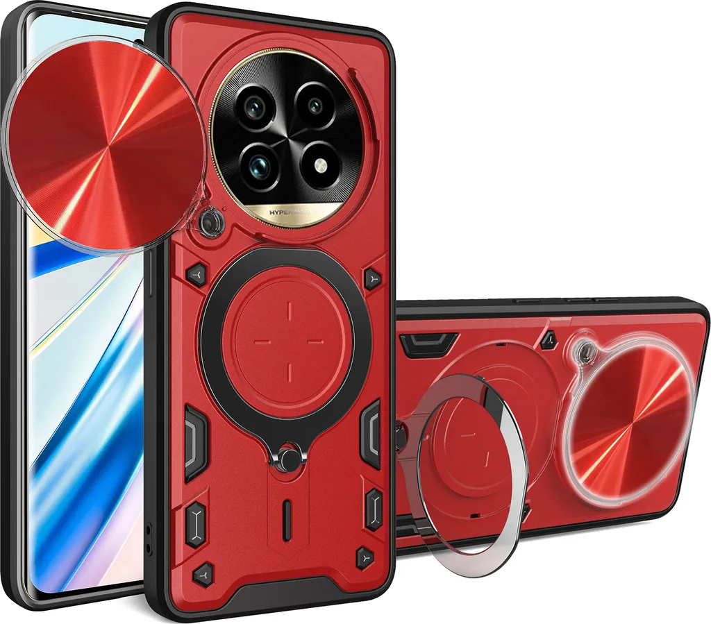 Custodia Rossa Realme P2 Pro / 13 Pro: Copertura Camera e Ring Holder per Professionisti