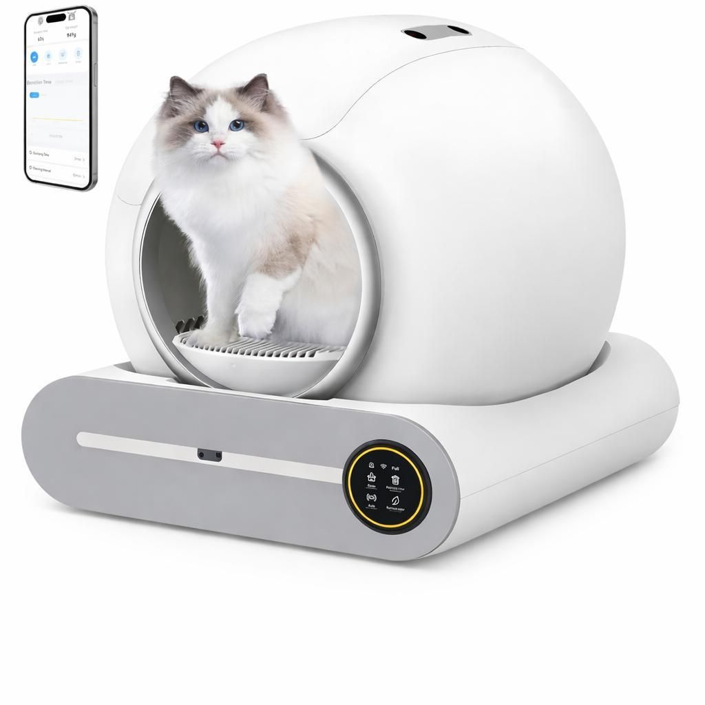 DOEL Selbstreinigende Katzenstreu Box Smart mit App Steuerung – Automatische Katzentoilette WiFi 65L Geruchsfilter Weiß