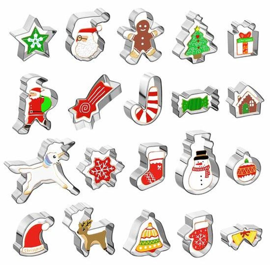 Keramische 20-teilig Weihnachtsplätzchenform, Edelstahlplätzchenform für Plätzchen und Tortendekorationen