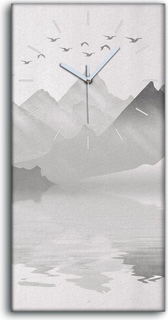 Dekor Leinwand Uhr Wandbilder Quarz 30x60 Malerei Abstrakte See Berge Vögel - weiße Hände