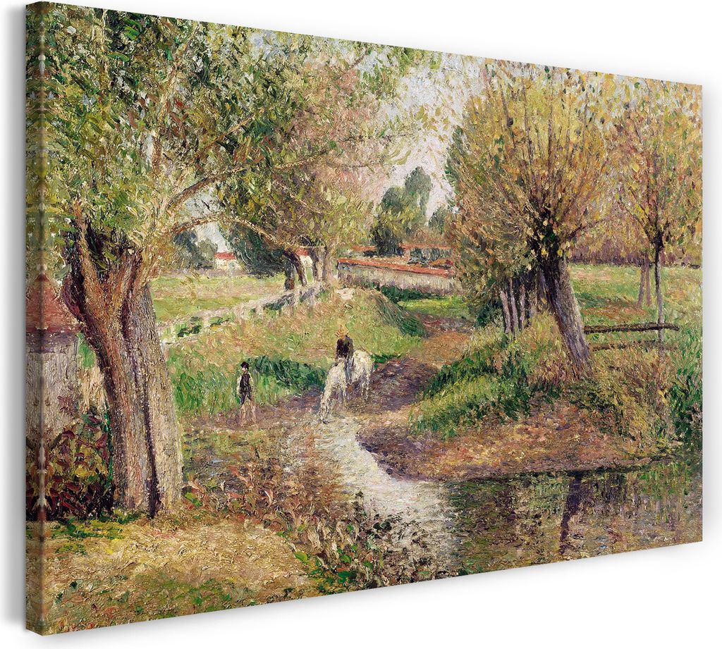Leinwandbild (100x70cm): Camille Pissarro - L'Abreuvoir, Éragny, echter Holz-Keilrahmen inkl. Aufhänger, handgefertigt in Deutschland