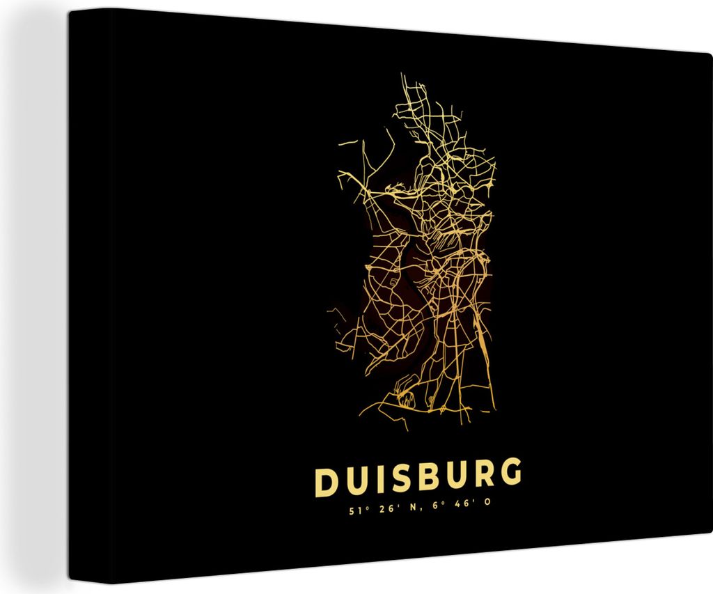 OneMillionCanvasses - Leinwandbilder - 150x100 cm, Duisburg - Gold - Karte - Stadtplan, Wandbilder Kunstdruck Wanddekoration - Foto auf Leinwand ...