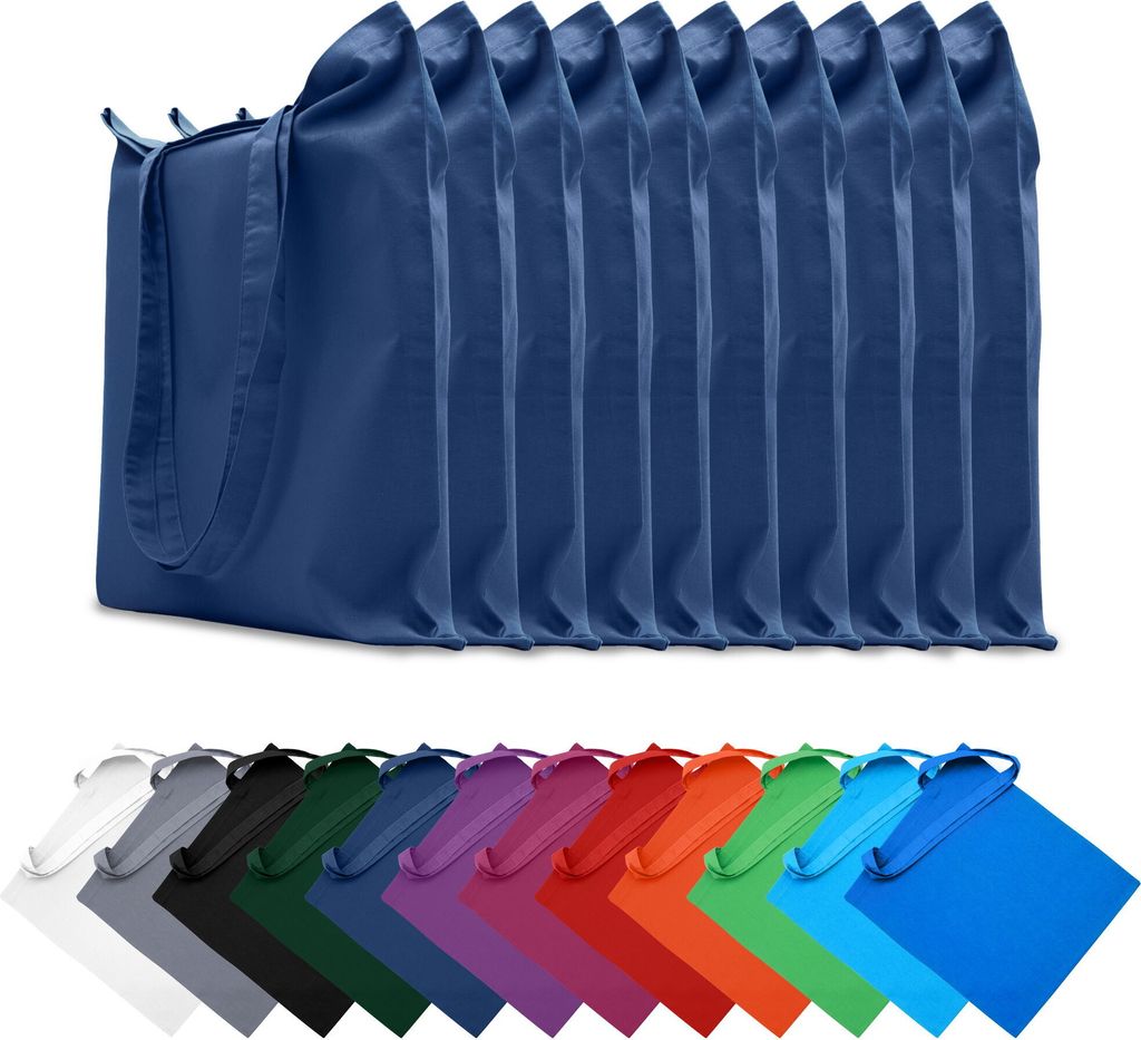 10er SET Stofftaschen Baumwolltaschen 28x32 cm Taschen Beutel Tragetaschen Einkaufstaschen Stoffbeutel, in Farbe: Dunkelblau