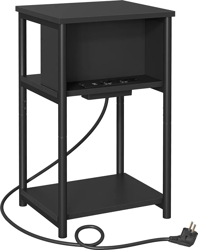 Table de chevet avec prises USB et AC noire - Petit meuble de chambre