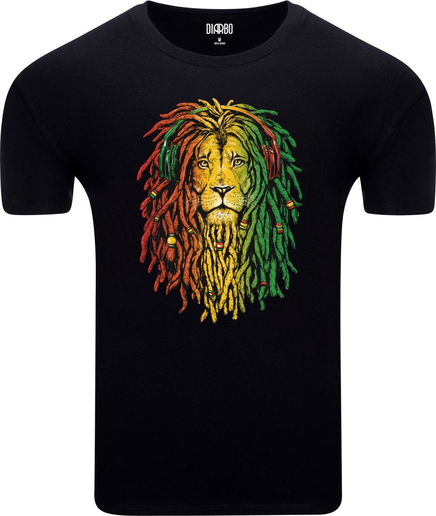Diarbo Herren T-Shirt mit Tierliebhaber Druck Rastafari-Löwe Schwarz Gr.M
