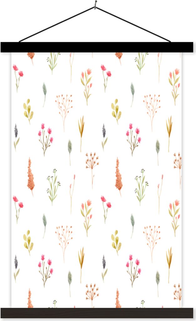 MuchoWow Textilposter Blumen - Pflanzen - Collage 40x60 cm mit schwarzem Rahmen - Wanddekorationen