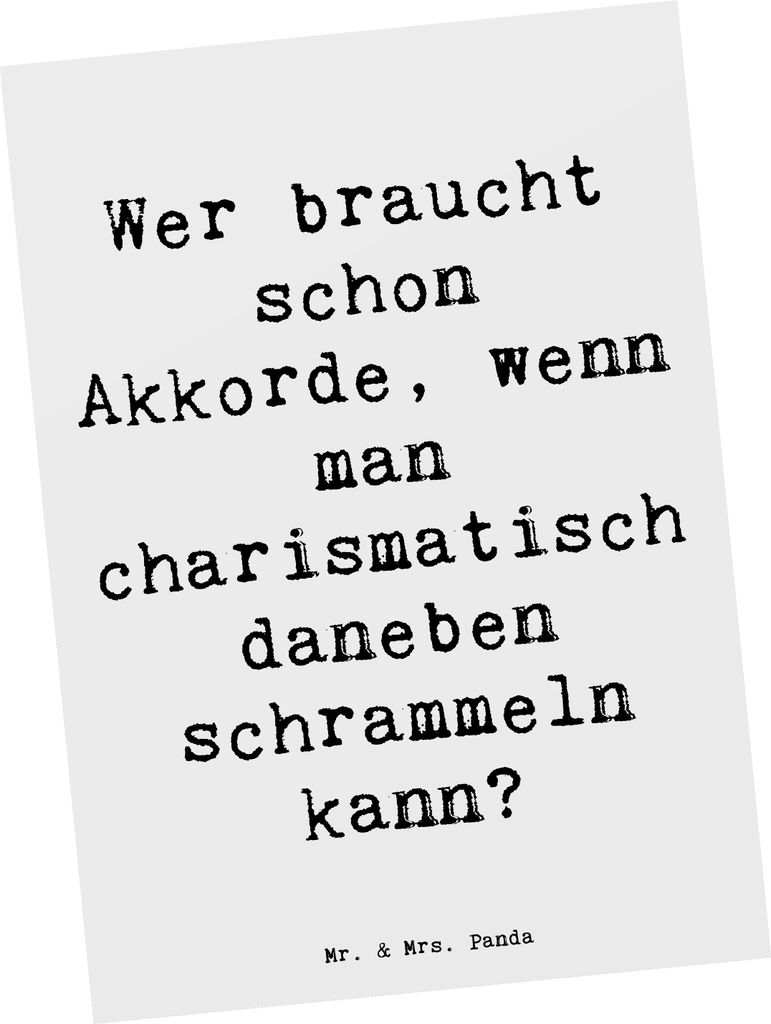 Mr. & Mrs. Panda Postkarte Spruch Charisma Gitarre - Weiß - Geschenk, Musik, Ansichtskarten, Liebe, einzelkarte, Lernen, Akustik, Fotokarte, Gruß...