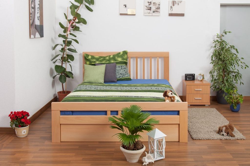 Doppelbett "Easy Premium Line" K8 inkl. 1 Abdeckblende, 160 x 200 cm Buche Vollholz massiv Natur