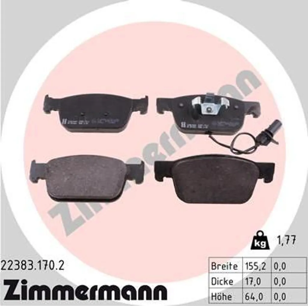 Plaquettes de frein sans bruit pour Audi A5 et A4 Zimmermann 8W0698151AA
