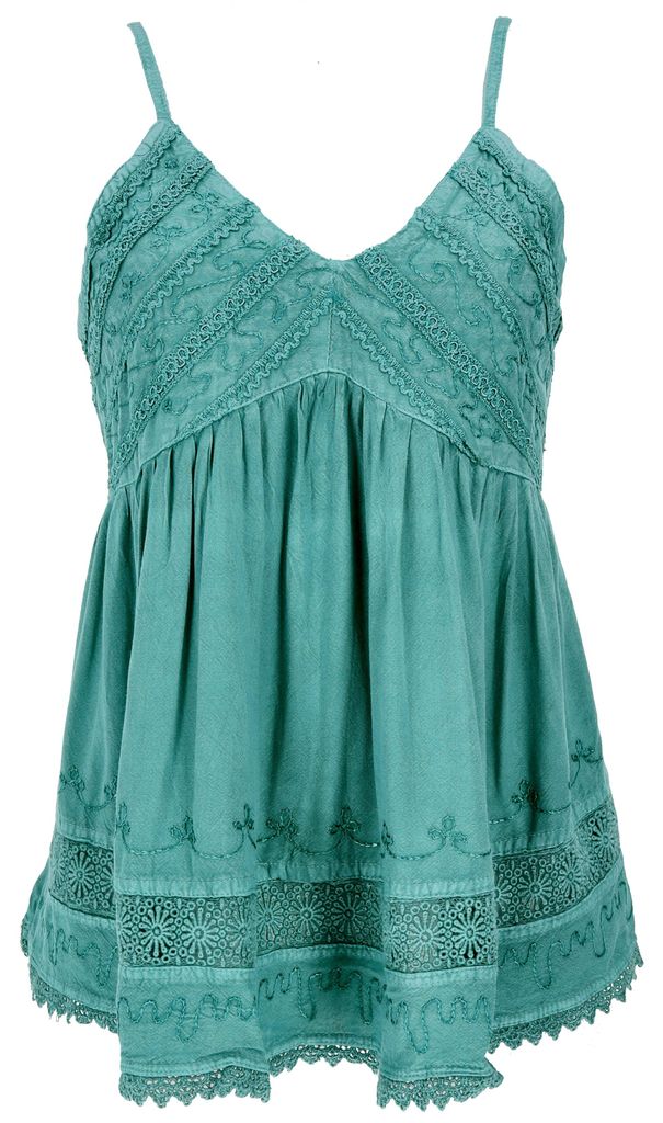Besticktes Top Boho Chic, Lockeres Sommertop - Petrol, Damen, Blau, Viskose, Tops & T-Shirts