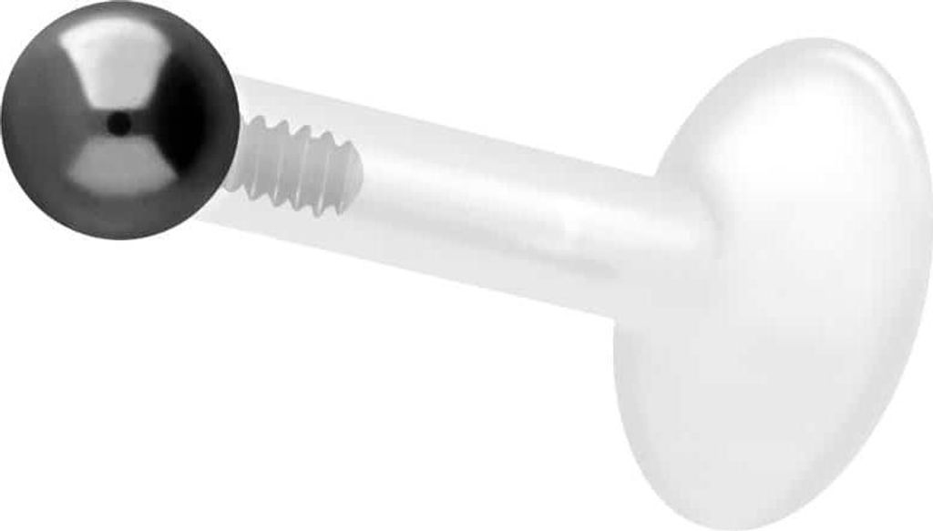 Ohrpiercing, Nasenpiercing PTFE Labret mit Innengewinde + Titan-Aufsatz KUGEL Schwarz Stablänge: 9mm + Stabstärke: 1,2mm + Kugelgröße: 3mm