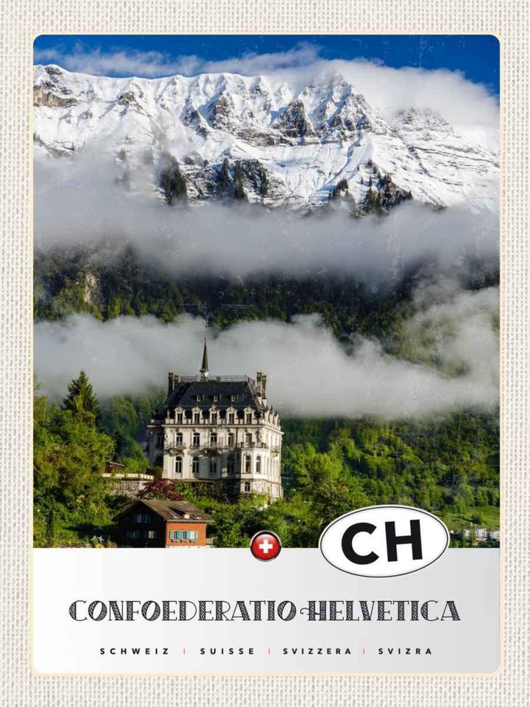 vianmo Holzschild 40x30 cm Confoederatio Helvetica Schloss Natur Bildmotiv Reisemotiv Europa