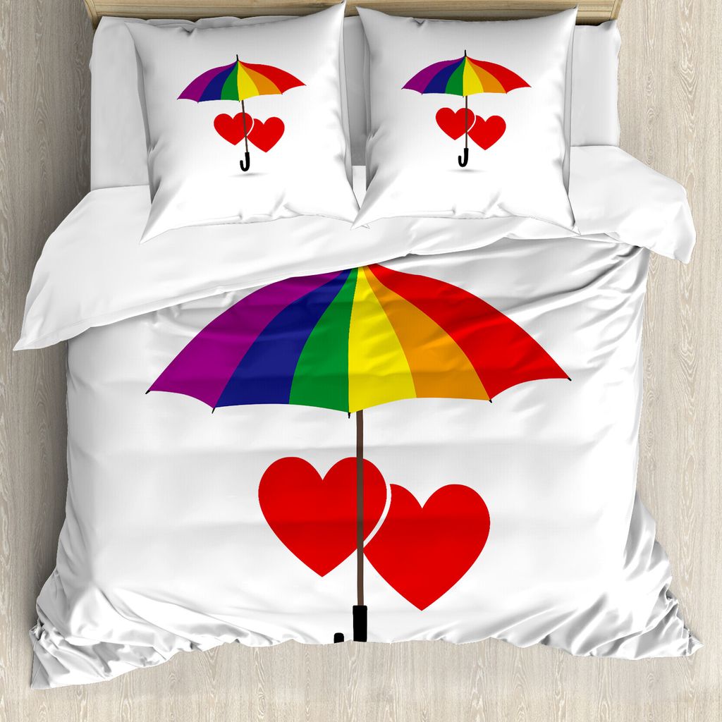 ABAKUHAUS Stolz Bettbezug, Herz-Regenschirm Liebe, Milbensicher Allergiker geeignet mit Kissenbezügen, 155 cm x 220 cm - 80 x 80 cm, Mehrfarbig