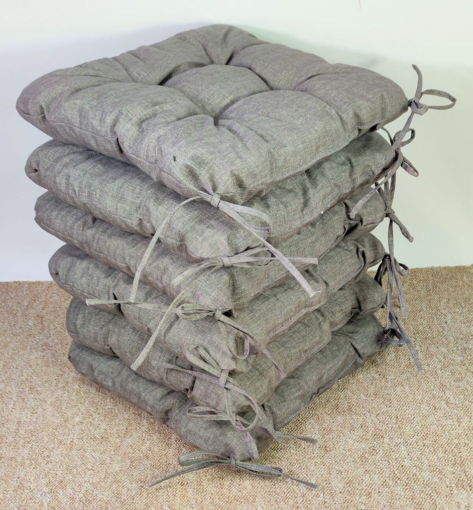 Set 6 x Stuhlkissen/Sitzkissen Lara 38 x 38 cm Dicke 8 cm, Fb. Colore Grigio ( dunkel grau ) mit Schleifen