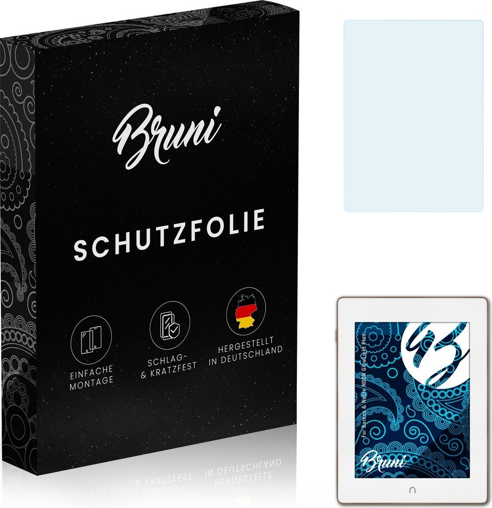 Bruni Basics-Clear 2x Schutzfolie kompatibel mit Barnes & Noble NOOK GlowLight Plus Folie