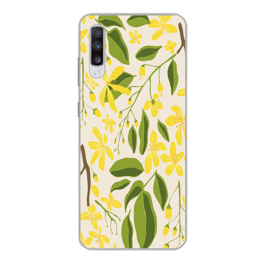 MuchoWow Handyhülle Schutzhülle Hülle für Samsung Galaxy A70 Blume - Gelb - Muster Silikon Softcase Handy Hülle - Schutzhaube
