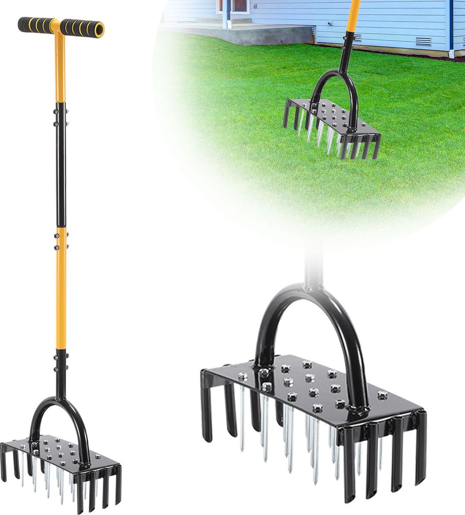 Jayseuw Rasenbelüfter Kultivator Erdkralle 2 in 1 Gartenkultivator Bodenkralle Unkrautkralle Bodenlockerer Aerifizierer für Rasen Rasenlüfter Ra...