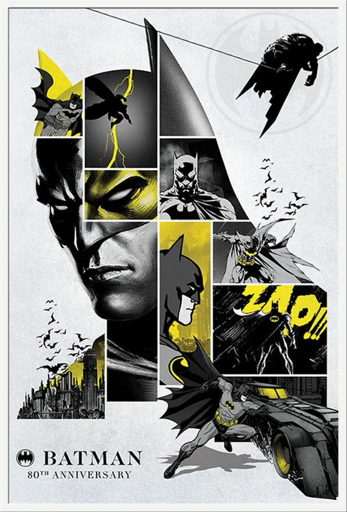 Poster Batman 80 Ans sous Cadre Blanc Shinsuke en Acrylique pour Déco