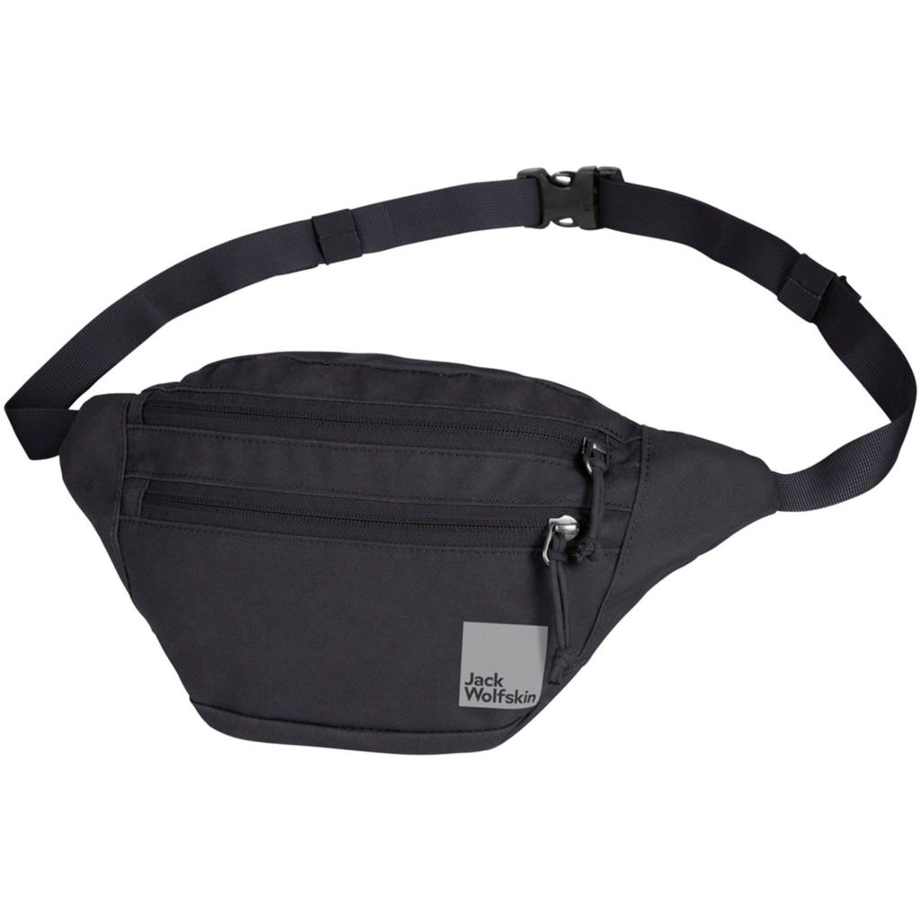 A black Jack Wolfskin hip bag is shown against a white background.