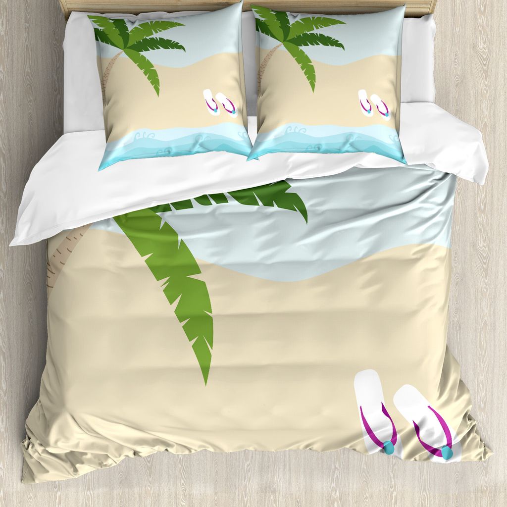 ABAKUHAUS Grafik-Strand Bettbezug Set für Einzelbetten, Flip-Flops auf Küste, Milbensicher Allergiker geeignet mit Kissenbezug, 200 cm x 200 cm -...