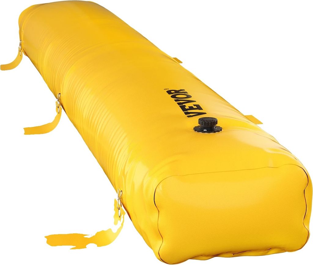A yellow flood barrier is shown against a white background.