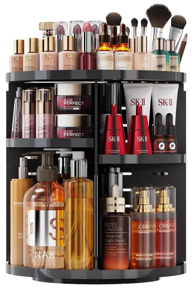 Organiseur de salle de bain pour maquillage rotatif 360° noir modèle XL