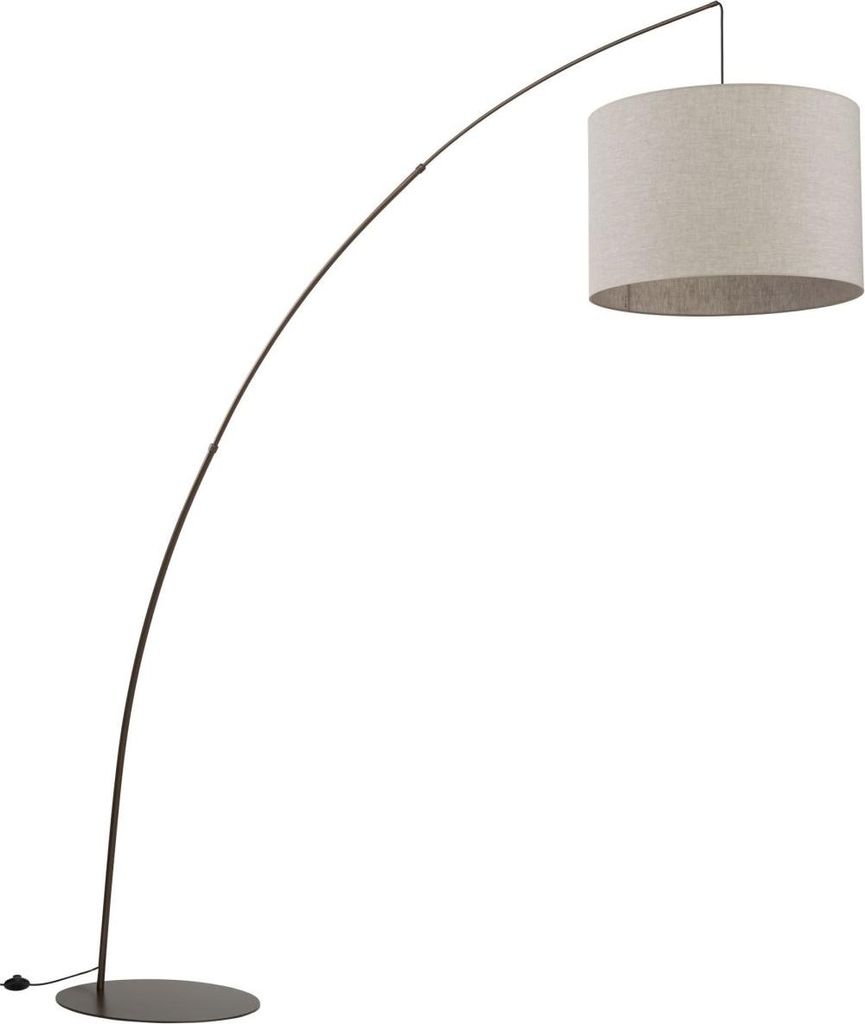 Bogenlampe Stoff Metall E27 245 cm hoch Braun Beige Modern