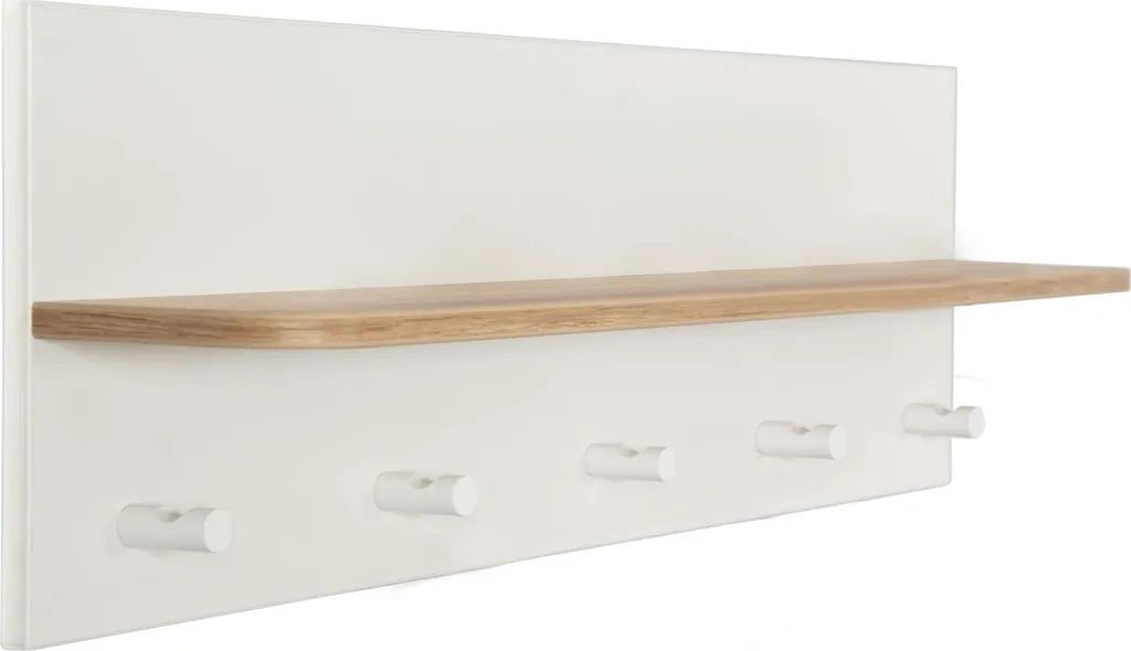 Vestiaire mural avec tablette bois blanc et 5 patères de rangement