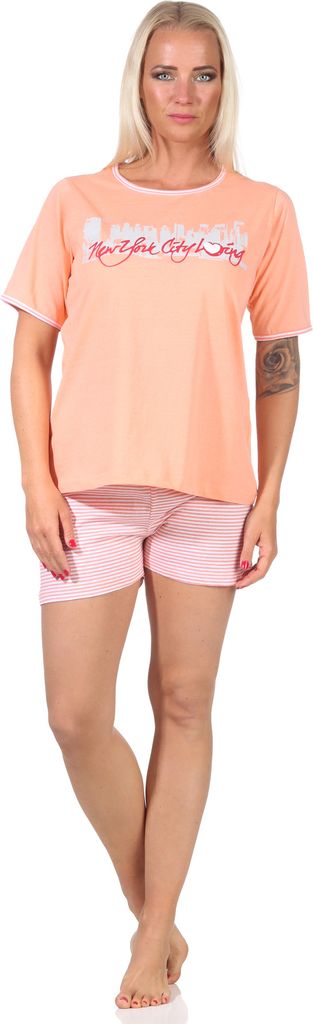 Toller Damen Shorty-Schlafanzug, kurze Hose, mit Frontprint "New York City Loving" 66338 ; apricot , 48