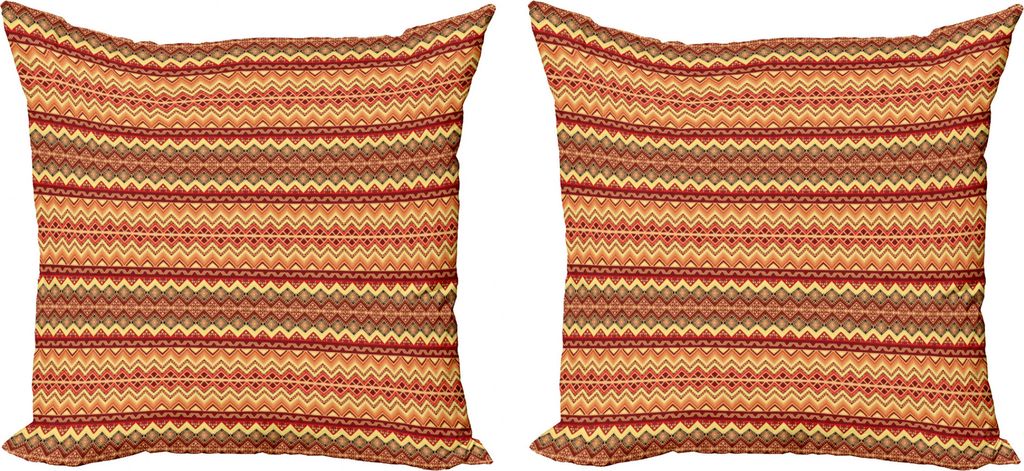 ABAKUHAUS Abstrakt Kissenbezug Set (2Stück), Aztec Folk Ornament, doppelseitiges Digitaldruckdekor mit Reißverschluss, 50 cm, Orange und Gelb
