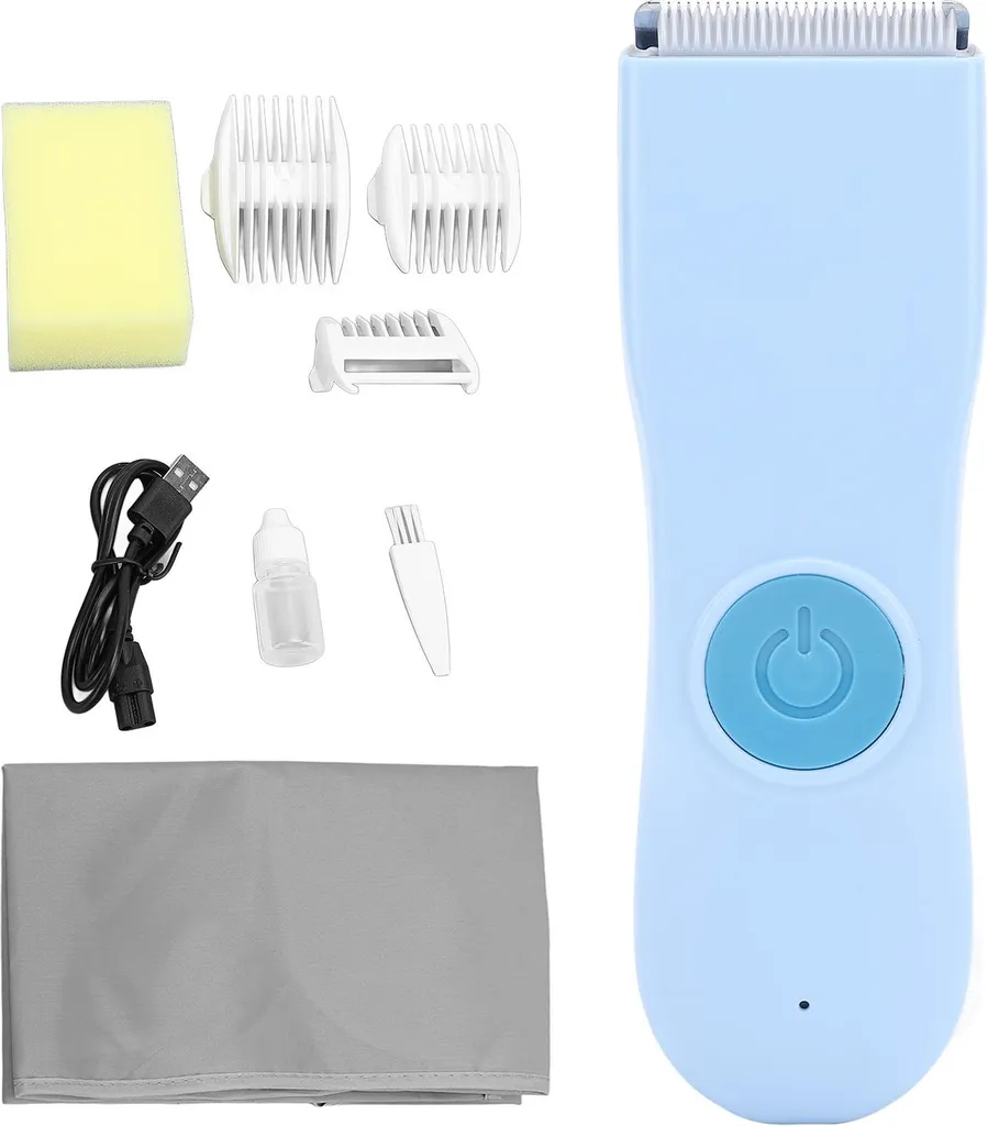 Tagliacapelli per bambini Ultra silenzioso ricaricabile IPX7 impermeabile elettrico 3 Pettini guida Kit professionale di taglio per bambini Blu
