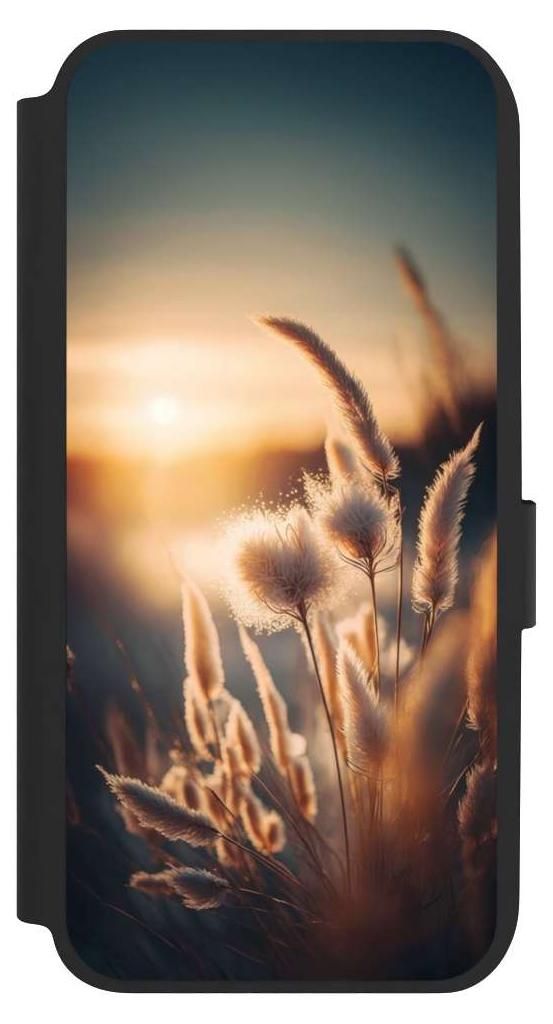 NIVOCASE Klapphülle für Samsung Galaxy A14 5G Handyhülle aus Kunst Leder NIVOflip schwarz Natur Sonne Pampasgras