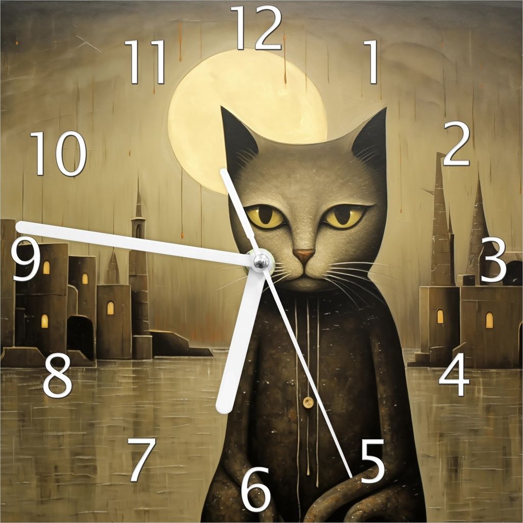 Wallario Design Wanduhr Nachtwächter der Stille aus Echtglas, Größe 20 x 20 cm