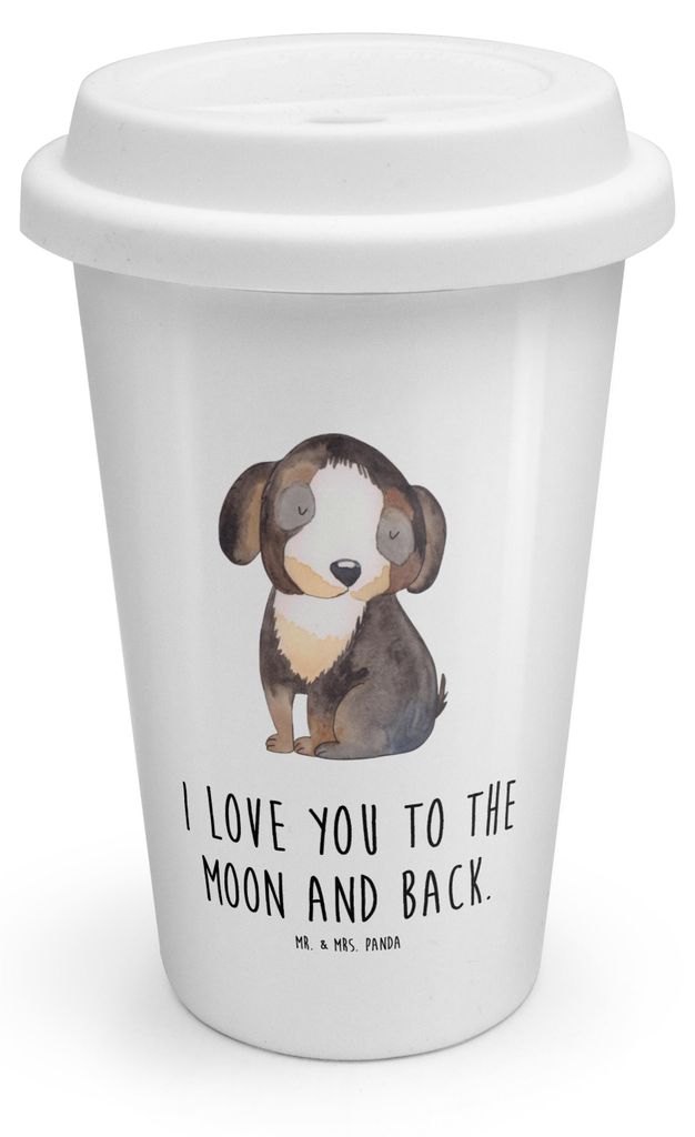 Mr. & Mrs. Panda Thermobecher Hund Entspannen - Weiß - Geschenk, Coffee To Go Becher, Kaffeebecher, Verliebt, Sprüche, Süß, Liebe, ToGo