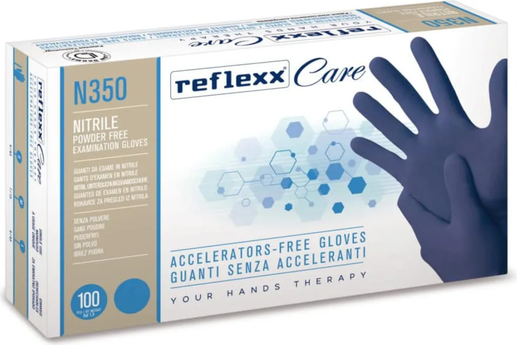 Gants nitrile sans accélérateur Reflexx N350 anti-allergie taille M 100