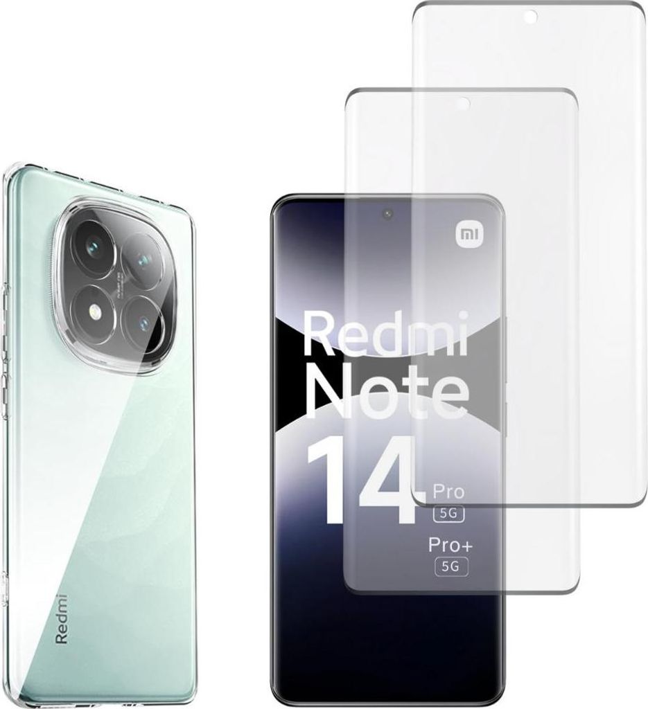 Hülle für Xiaomi Redmi Note 14 PRO 5G / Redmi Note 14 PRO PLUS 5G mit 2 Displayschutzfolien aus Hartglas Phonillico