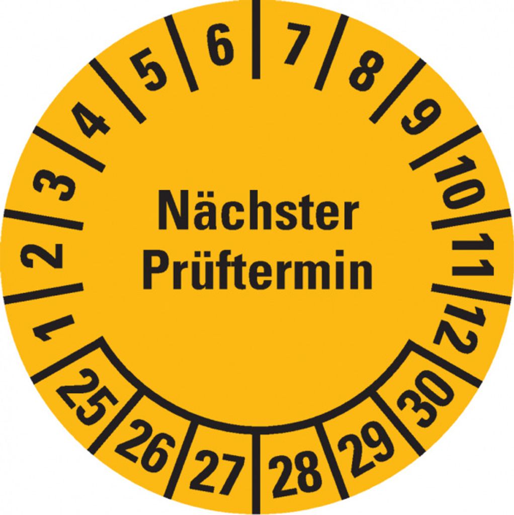 Dreifke Prüfplakette Nächster Prüftermin 25-30, gelb, Dokumentenfolie, Ø30mm...