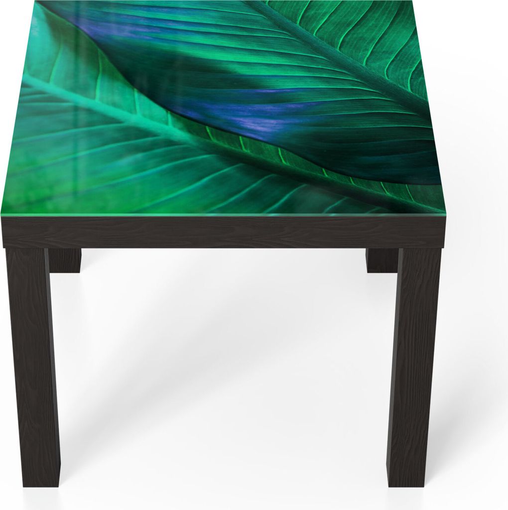 DEQORI Couchtisch 55x55 cm Schwarz 'Tropenblattstruktur' Glas Beistelltisch