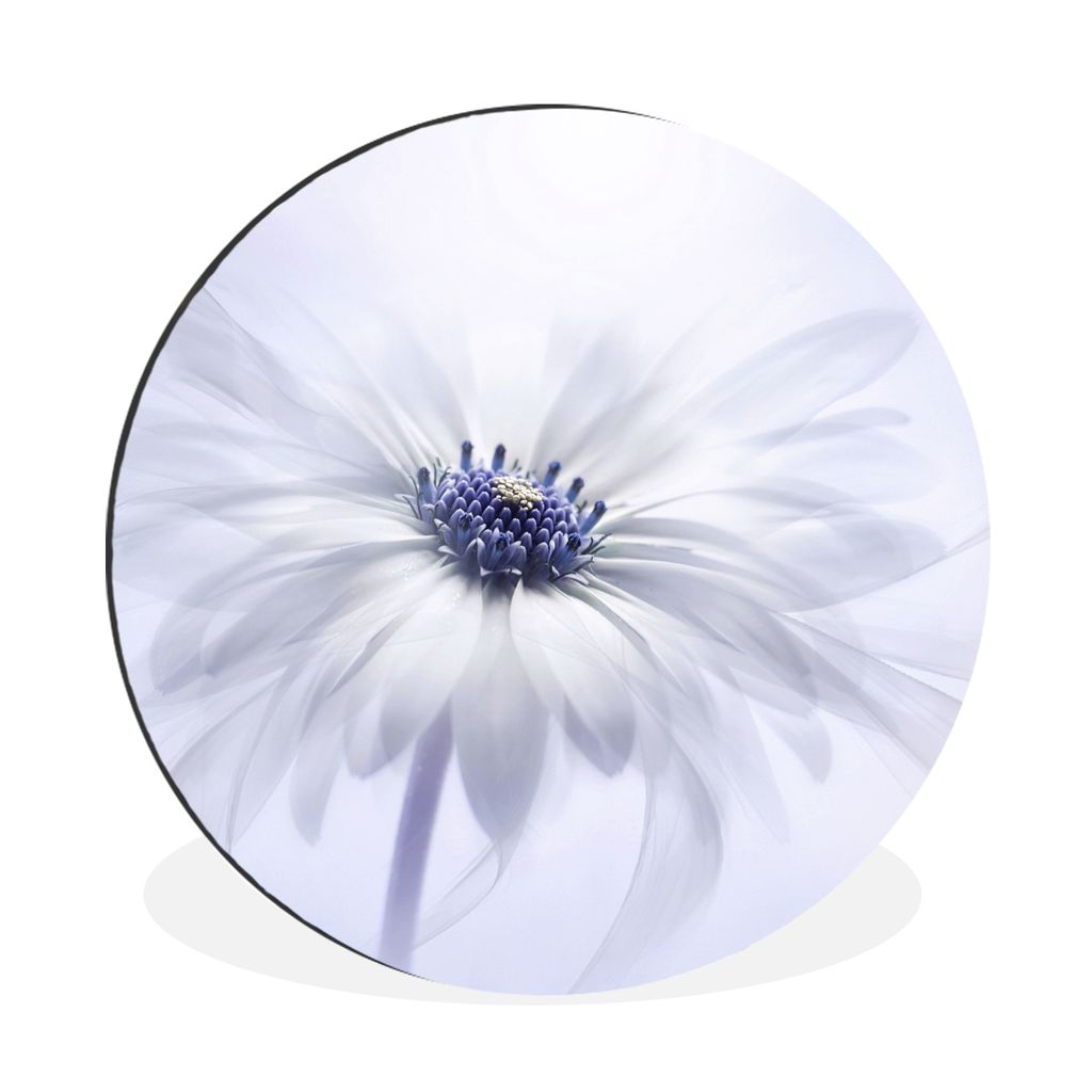 MuchoWow Aluminium Wandkreis Blume - Abstrakt - Weiß Ø 60 cm Wanddeko Modern Wohnzimmer - Wand Kreis - Wandbild - Schlafzimmer - Aluminium Bild...