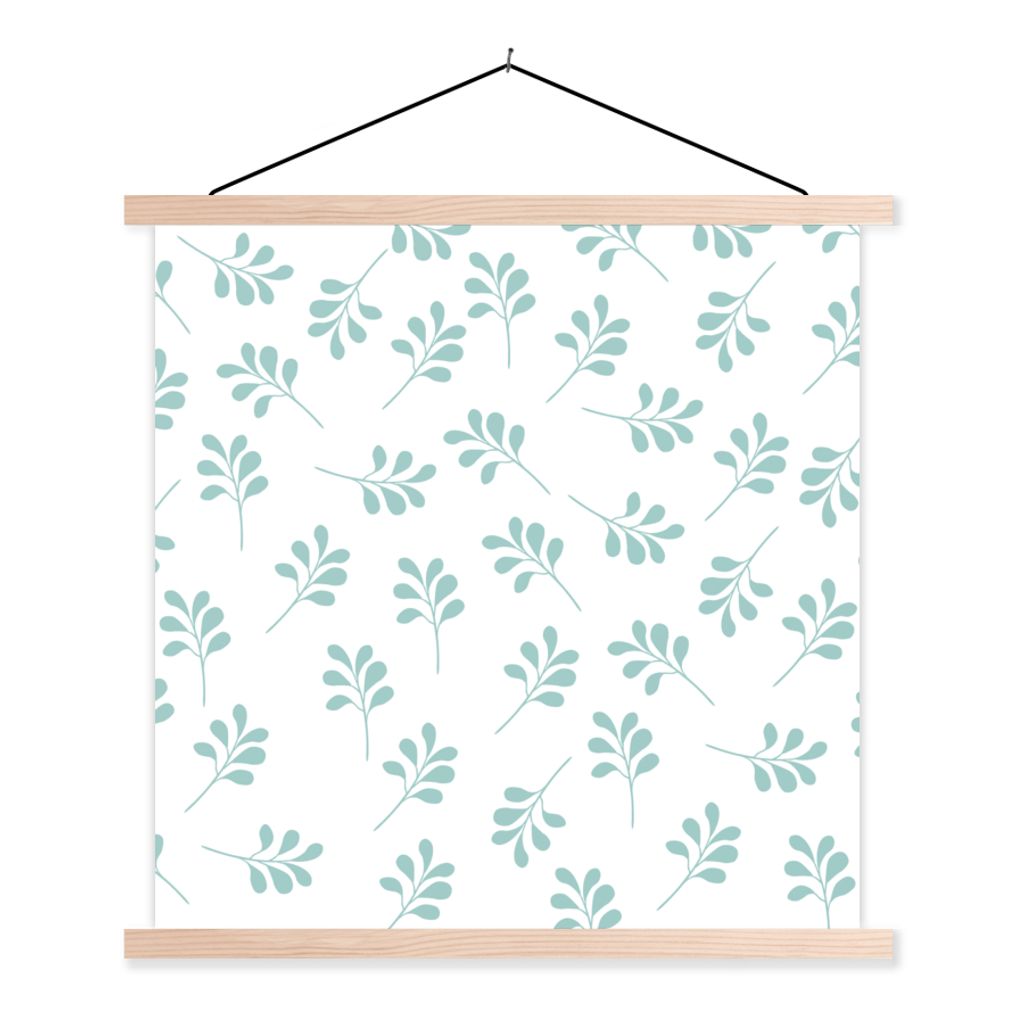MuchoWow Textilposter Blätter - Muster - Blau 40x40 cm mit holzfarbenen Rahmen - Posterleiste