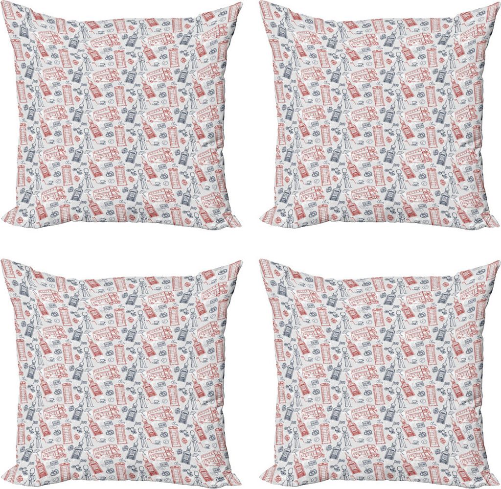 ABAKUHAUS London Kissenbezug Set (4 Stück), Beliebte Englisch, Moderner Doppelseitiger Digitaldruck, 50 cm x 50 cm, Vermilion Dark Blue