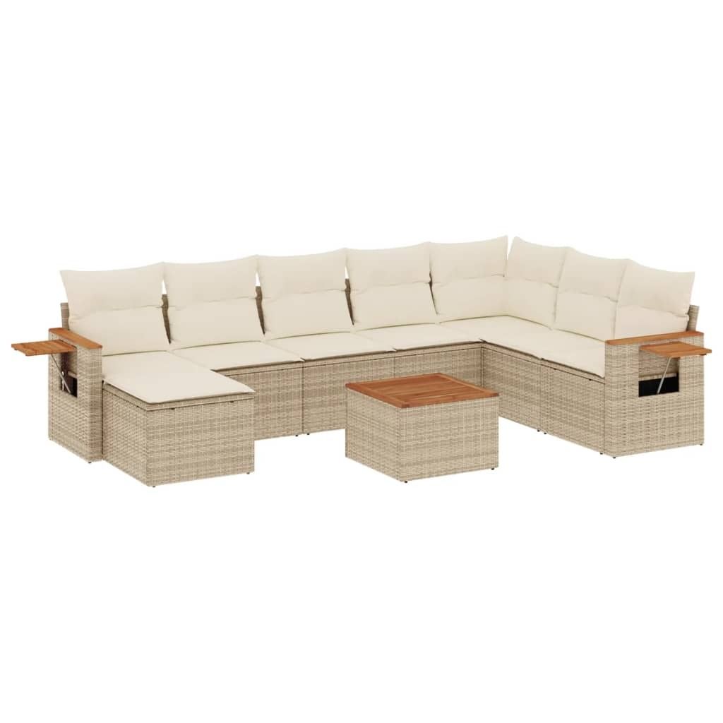 9-tlg. Garten-Sofagarnitur mit Kissen Beige Poly Rattan Produktbild 