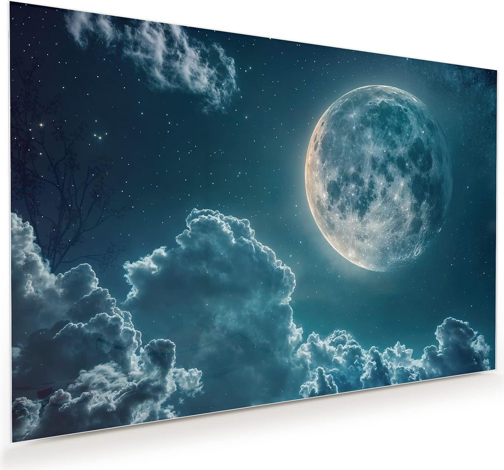 Glasbild 45x30cm in XXL für Wohnzimmer, Schlafzimmer Motiv Mond über Wolken
