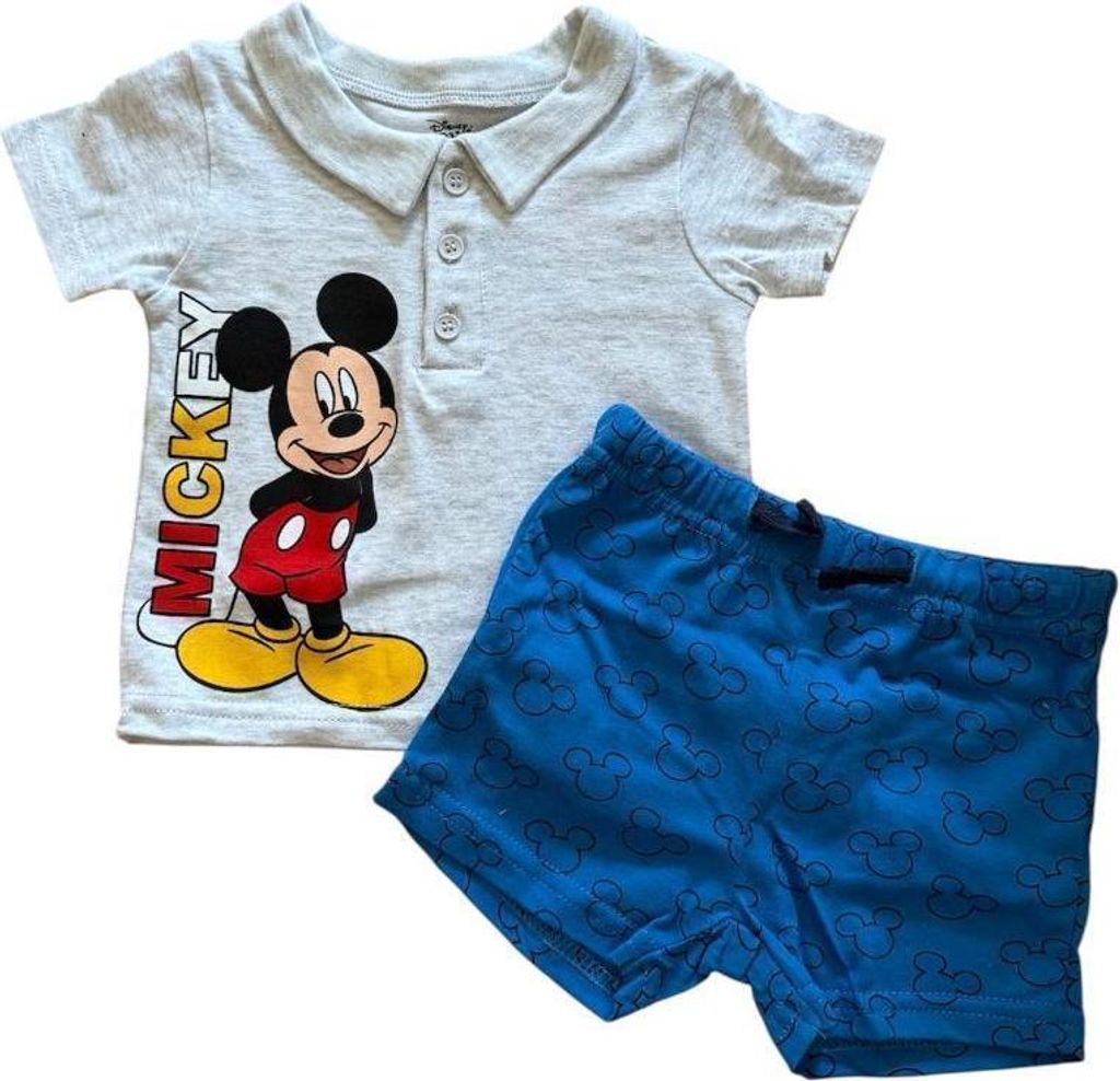 Jungen-Baby Set | Kurz | "Mickey Mouse" | Weiß-Dunkelblau oder Grau-Hellblau | grau-hellblau,74