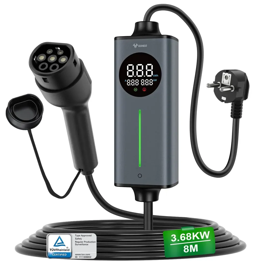 Borne de recharge mobile 3,6kW Type 2 avec long câble 8m haute sécurité
