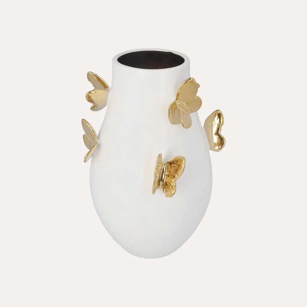 Vase blanc et or chic 34 cm : la solution pour un intérieur raffiné