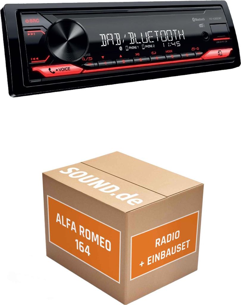 Autoradio Einbaupaket JVC KD-X282DBT passend für Alfa Romeo 164 | Bluetooth: Telefonieren & Audiostreaming