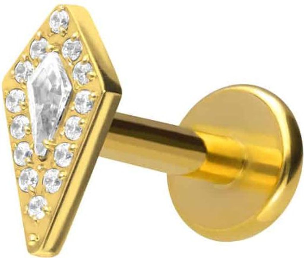 Ohrpiercing, Nasenpiercing Titan Labret mit Innengewinde KRISTALLSCHILD Gold Stablänge: 7mm | Stabstärke: 1,6mm