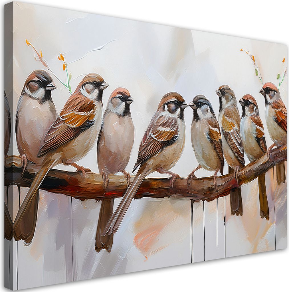 Leinwandbild Vögel auf einem Ast Braune 100x70 Feeby Beige bild für die wand bereit zum aufhängen