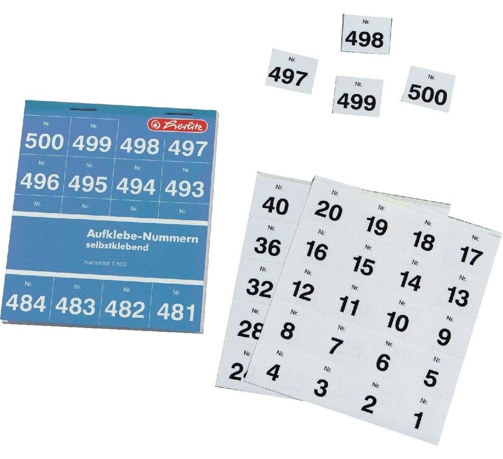 Herlitz Aufklebenummern 1-500 nummeriert sk ws hf Papier Produktbild 